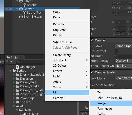 Right click on Canvas for UI — Image